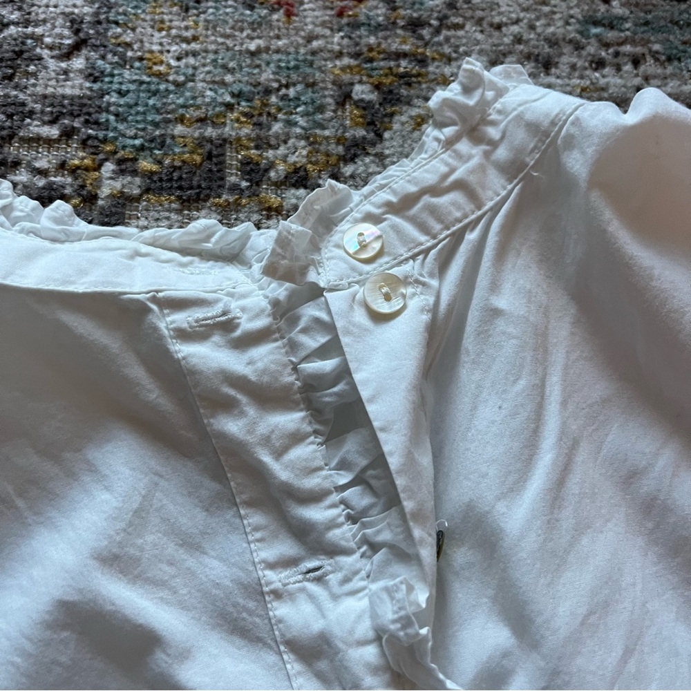 White Embroidered Cotton Blouse with Ruffle Collar - Picture 6 of 8